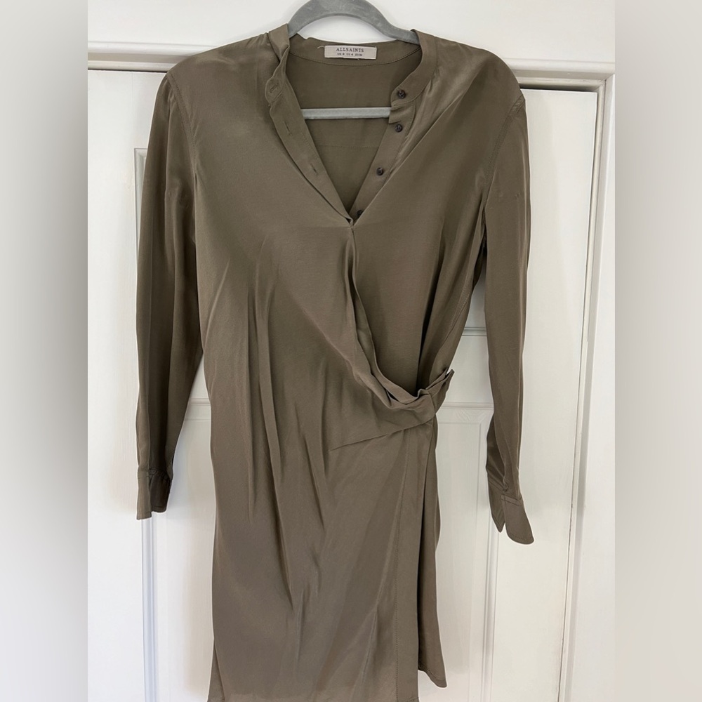 All Saints olive green silk dress